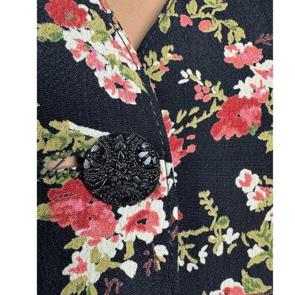 Vintage 90s Express Floral Maxi Dress Button Down Prairie Cottagecore Black - Picture 7 of 9